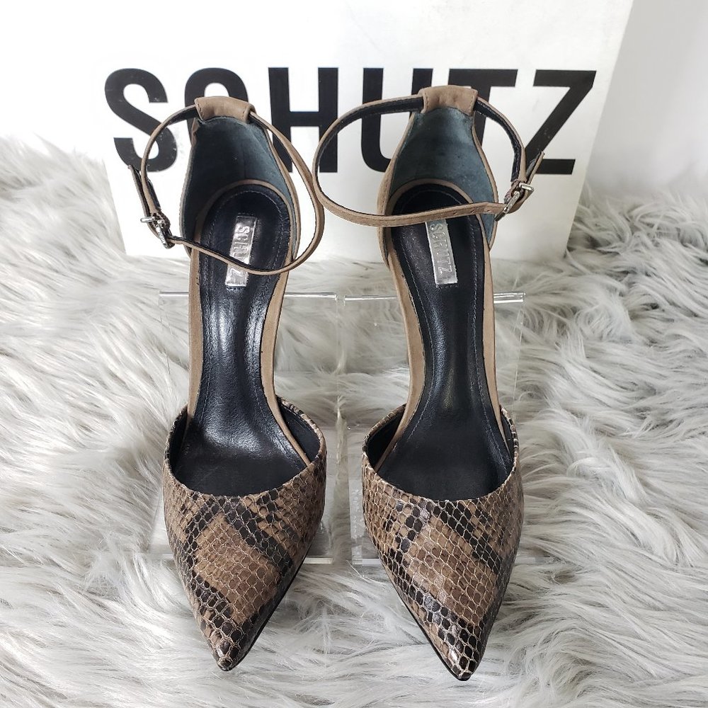 Schutz Women's Irma Ankle Strap Pump, Yucca/Black - Picture 7 of 10